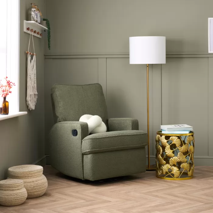 Obaby Madison Swivel Glider Recliner Chair Teddy Fabric - Olive