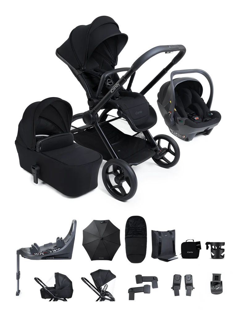 iCandy Core 2 Pushchair and Carrycot - Complete 360 Car Seat Bundle Black