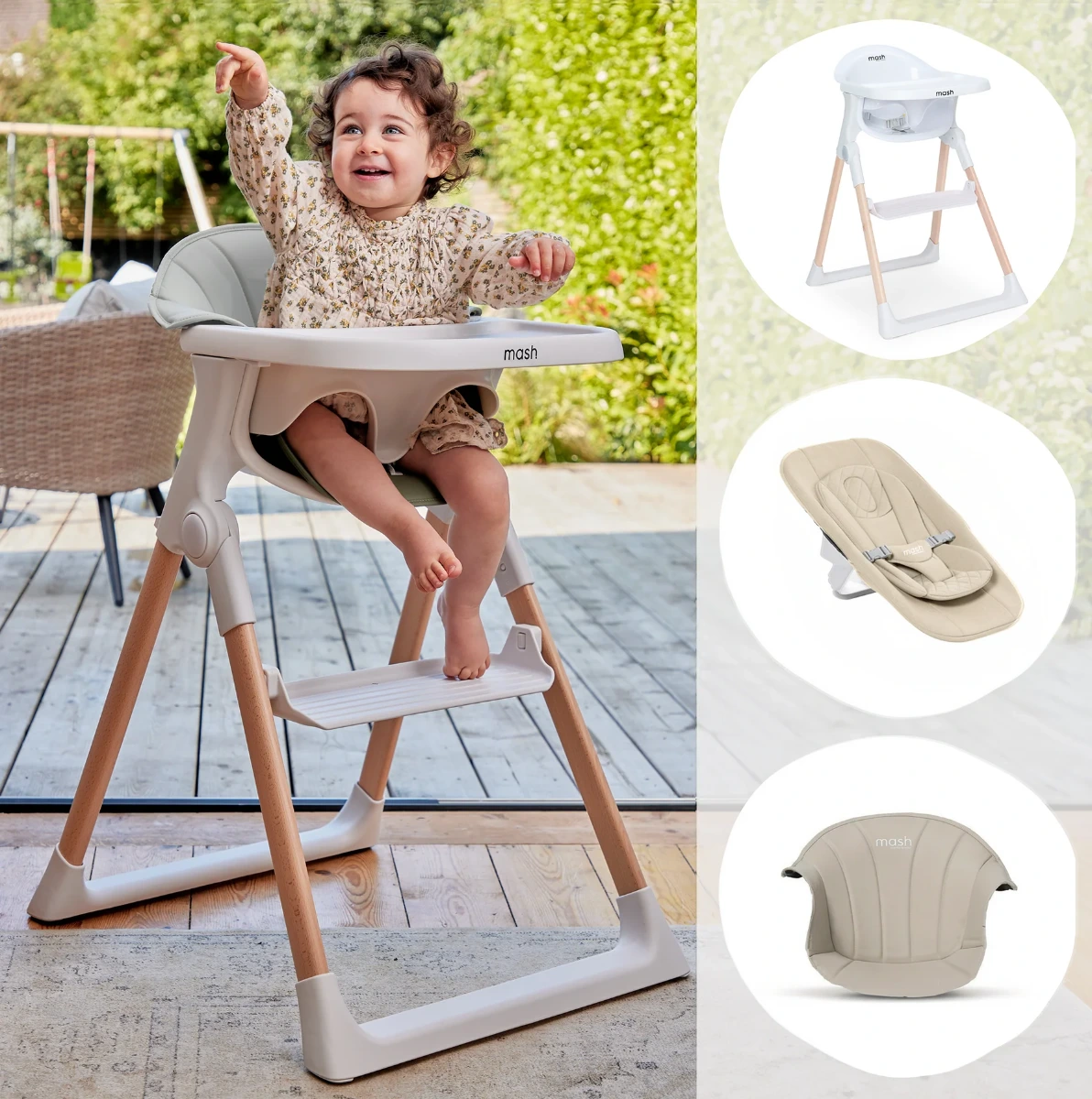 Baby Elegance Mash Highchair White Bundle