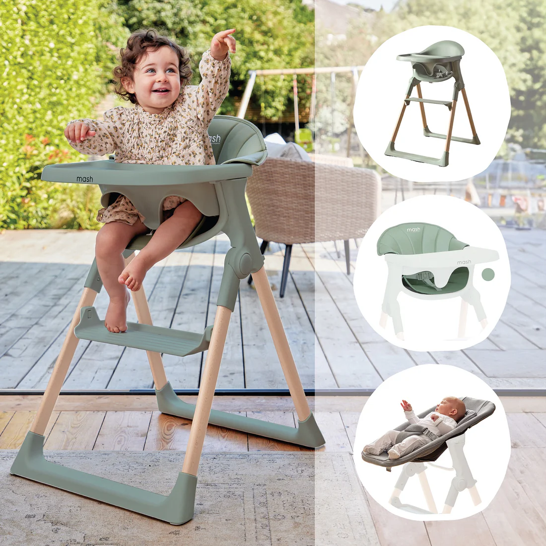 Baby Elegance Mash Highchair Bundle - Sage 