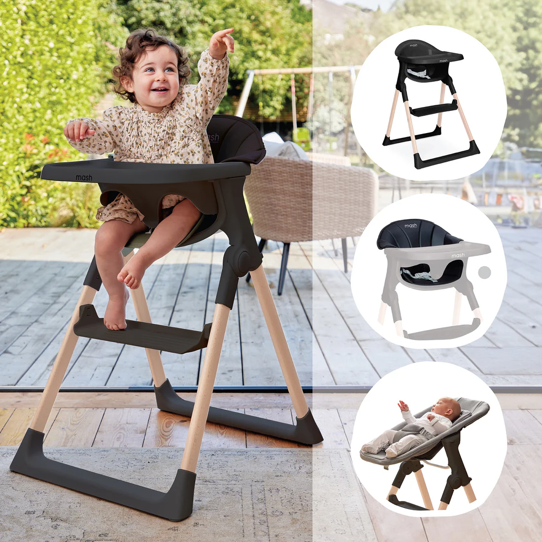 Baby Elegance Mash Highchair Black Bundle