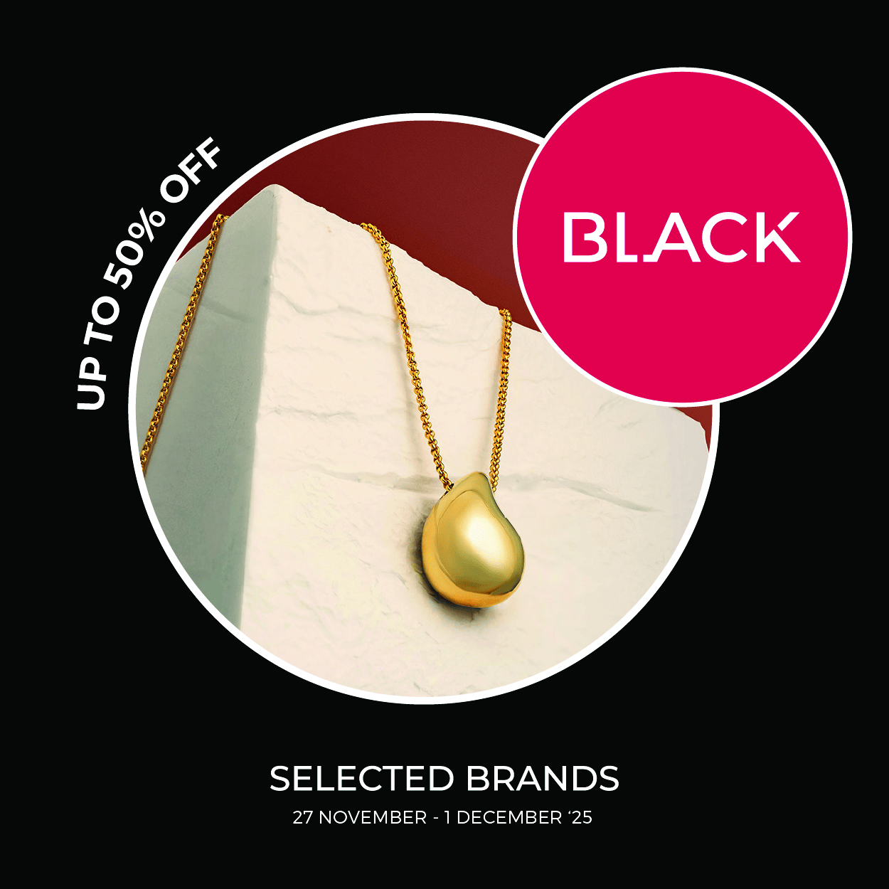 Gold earrings with discount offer, Black Friday.