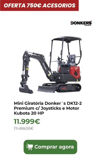 Mini Girat&oacute;ria Donker&acute;s DK12-2 Premium c/ Joysticks e Motor Kubota 20 HP