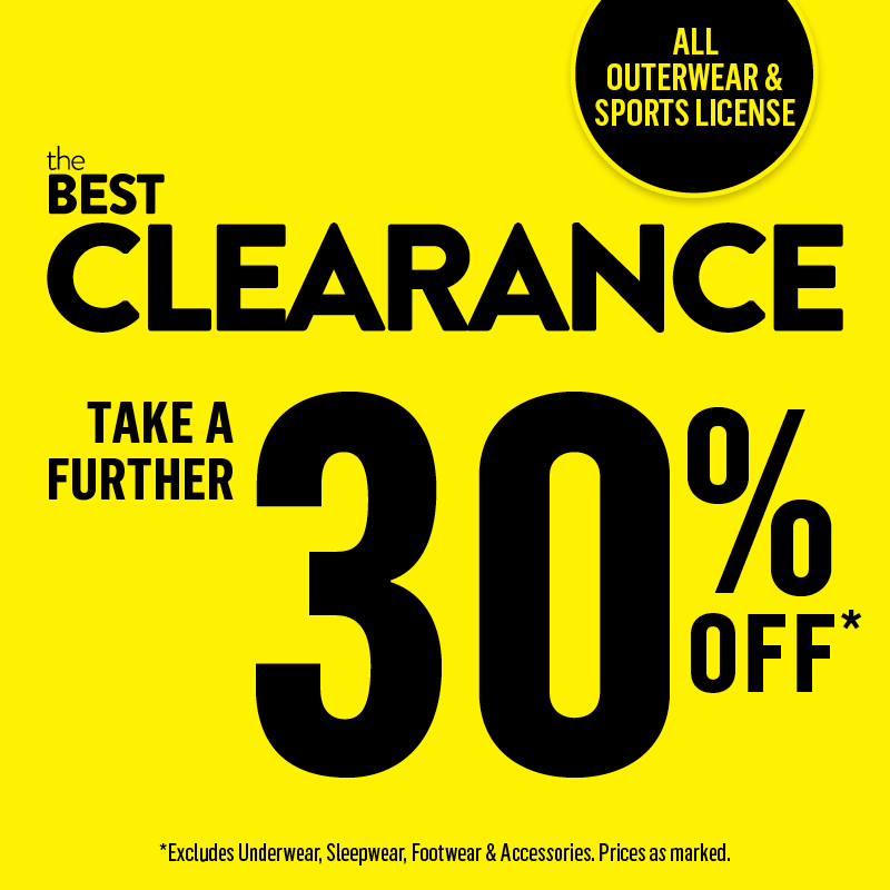SHOP THE BEST CLEARANCE. SAVE A FURTHER 30%. PRICES AS MARKED.