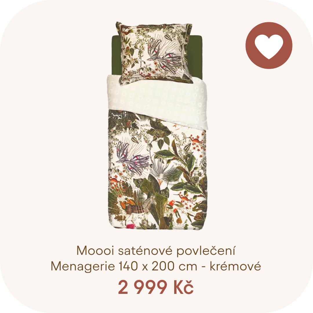 Moooi saténové povlečení Menagerie 140 x 200 cm - krémové (Luxusní saténové povlečení s motivem květů v krémové barvě)