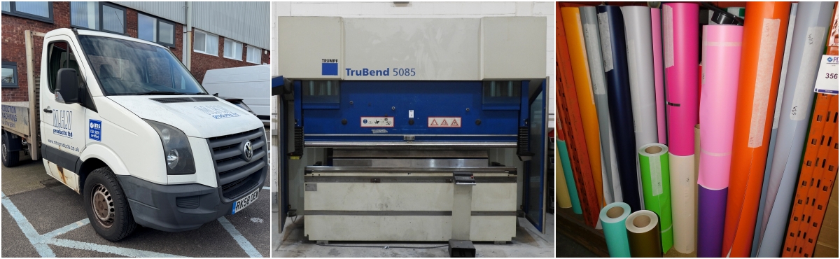 ENGINEERING MACHINERY, PRESS BRAKES, PUNCHING MACHINES, FORKLIFT, VANS & EXTENSIVE STOCK OF VINYL