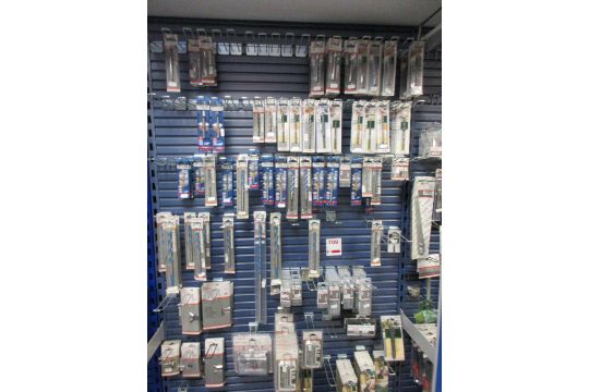 Contents of shop display rack including Bosch…