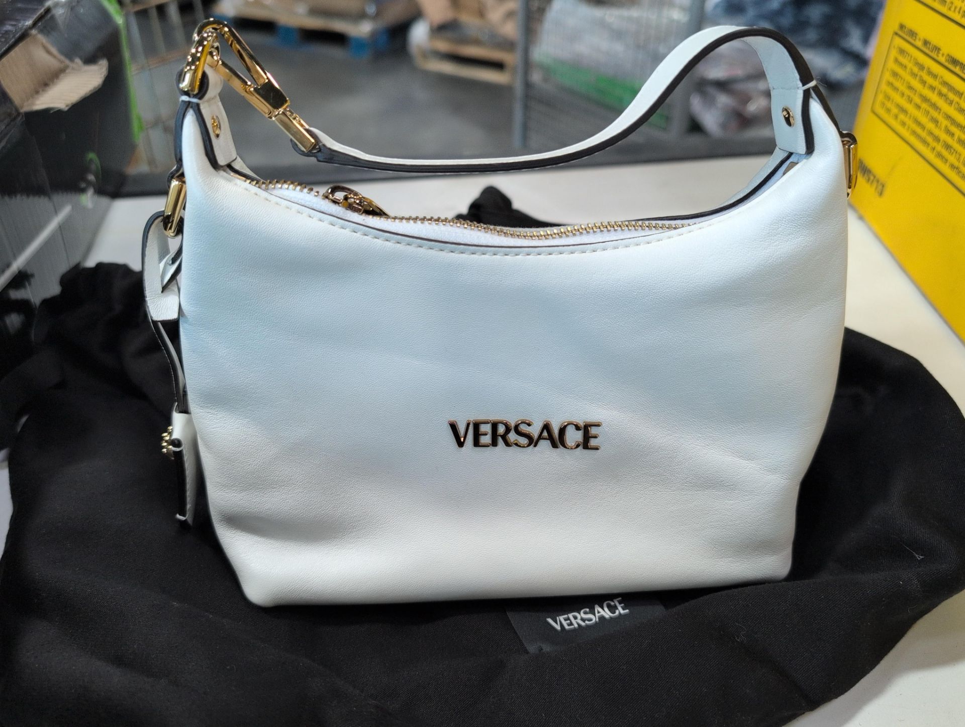 authentic Versace Tag hobo bag in white lambskin leather