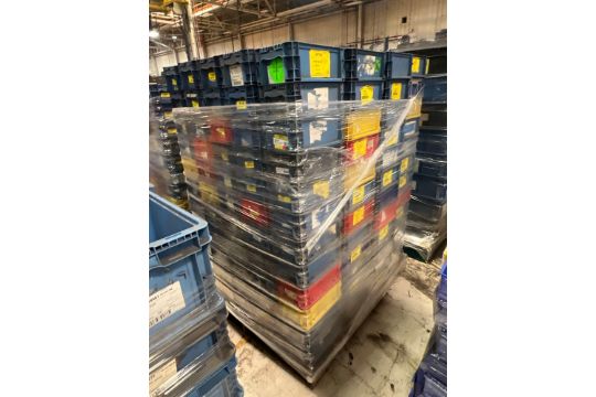 Skid of Stackable Plastic Bins