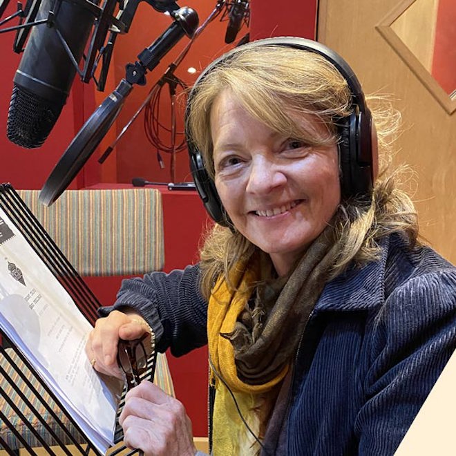 Sarah Sutton recording in studio
