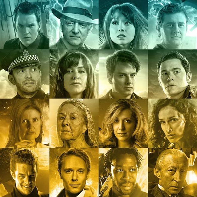 A collage of characters from TV and audio Torchwood adventures