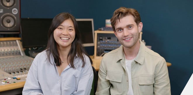 Screencap of the video promo for The Eleventh Doctor Adventures featuring Jasmine Bayes and Miles Taylor