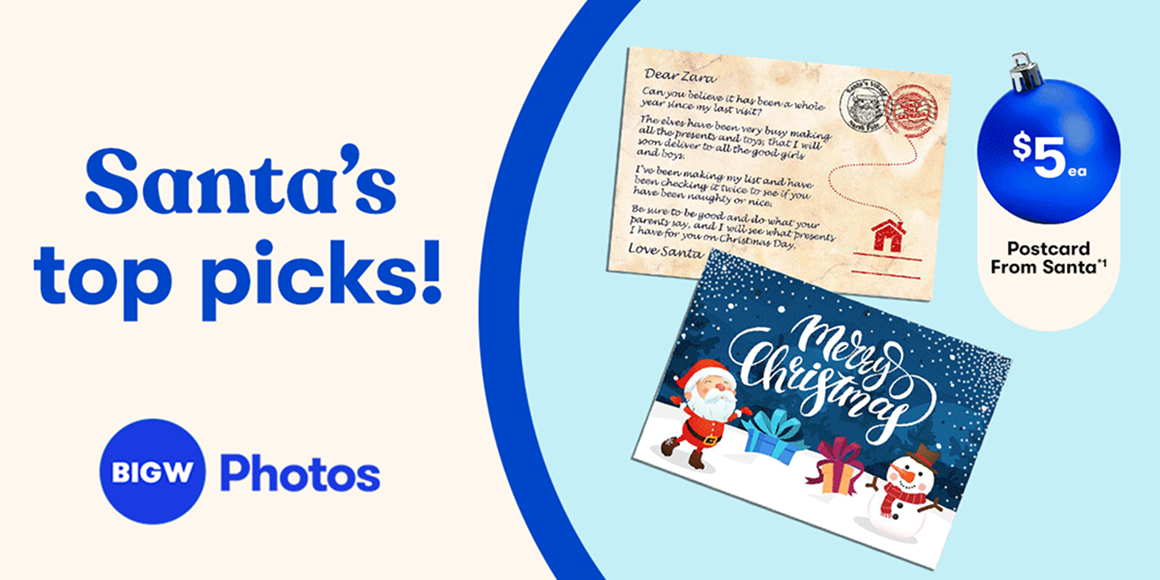 $5ea - Postcards from Santa*1 | Santa's top picks! BIGW Photos