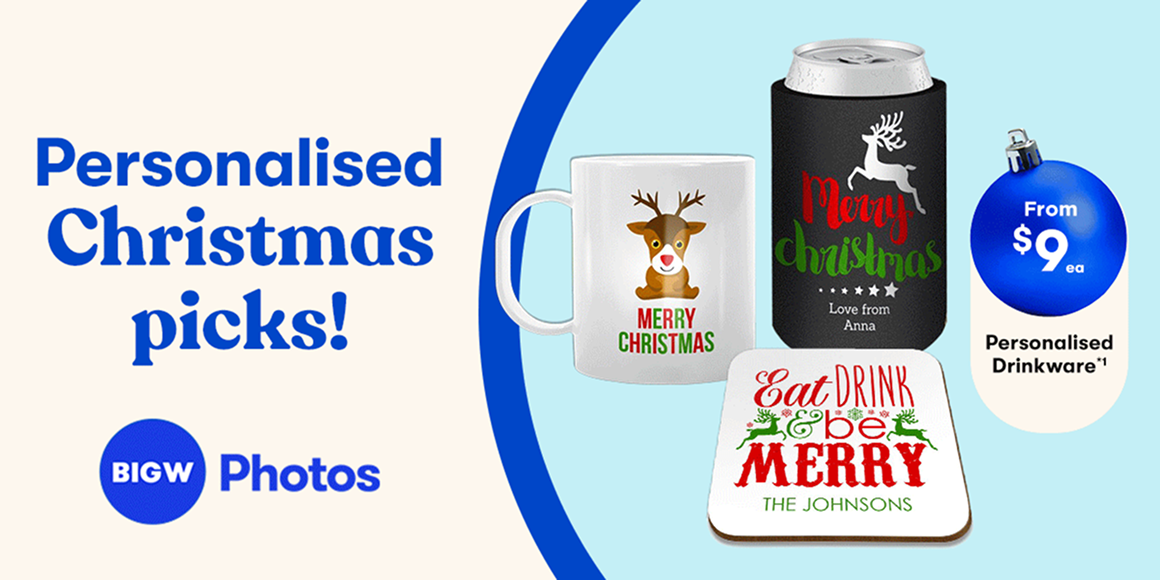 From $9ea Personalised Drinkware^ - Personalised Christmas Picks - BIGW Photos 