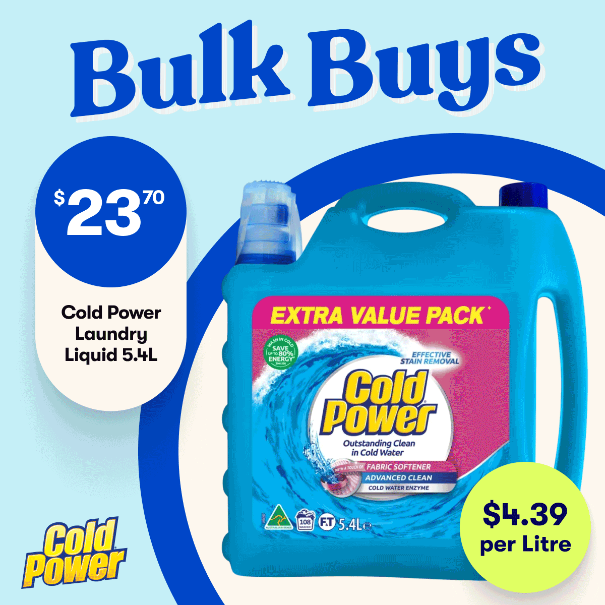 Bulk Buys - $23.70Cold Power Laundry Liquid 5.4L | $23 Quilton Toilet Paper 48pack | $17 Clean Laundry Powder 7.5kg | $21 Finish Dishwashing Tabs 80Pack 
