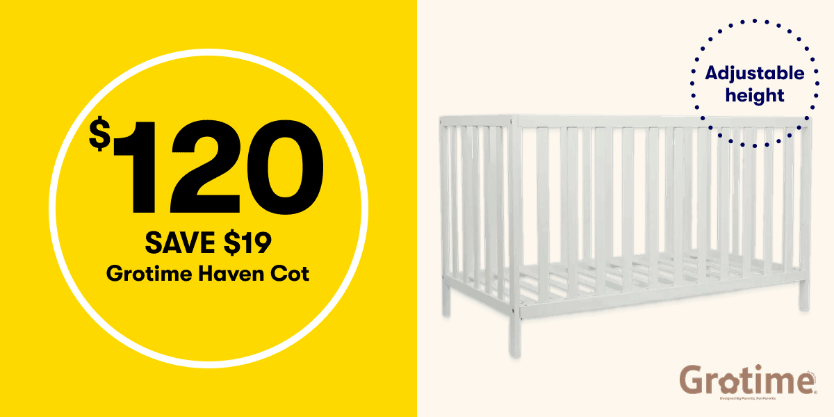 $120 SAVE $19 Grotime Haven Cot | $89 SAVE $20 Childcare Ezi Lite Travel Cot | $119 SAVE $30 Childcare 4in1 High Chair + Collect 10x Everyday Rewards points