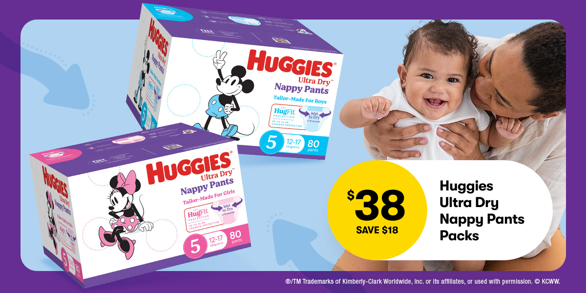 $38 SAVE $18 Huggies Ultra Dry Nappy Pants 80 pack