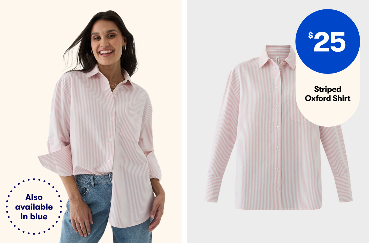 &me Women's Striped Oxford Shirt - Light Pink