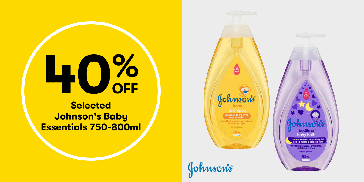 40% OFF Selected Johnson's Baby Essentials 750-800ml | 30% OFF Selected Gaia Baby Bath Essentials 500ml