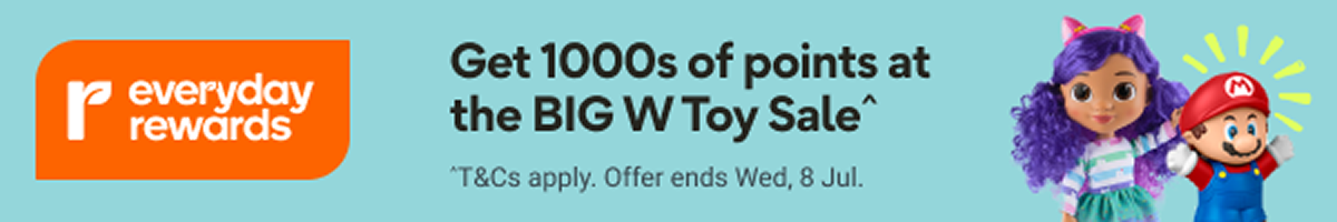 Get 1000s of points at the BIG W Toy Sale^ T&Cs apply. Offer ends Wed, 8 Jul.