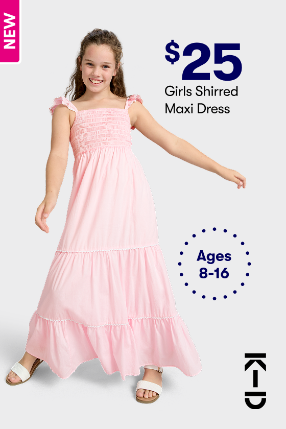 $25 Girls Shirred Maxi Dress