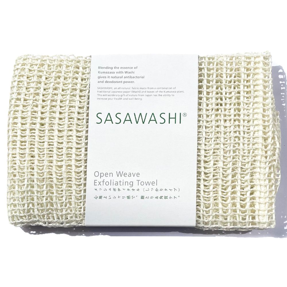 Image of Sasawashi Open Weave Exfoliating Shower Towel – Deep Body Scrub