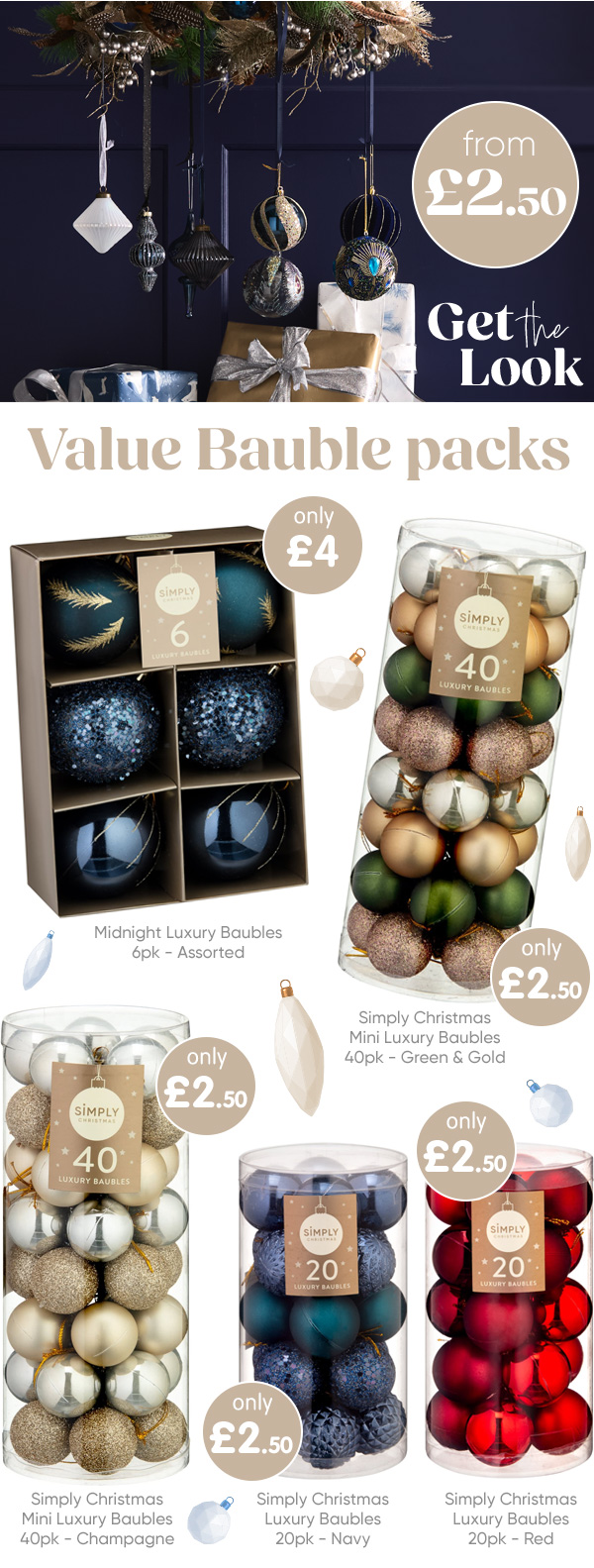 Simply Christmas Value Bauble packs