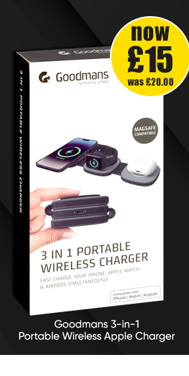 Goodmans 3-in-1 Portable Wireless Apple Charger