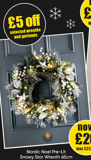 Nordic Noel Pre-Lit Snowy Star Wreath 65cm