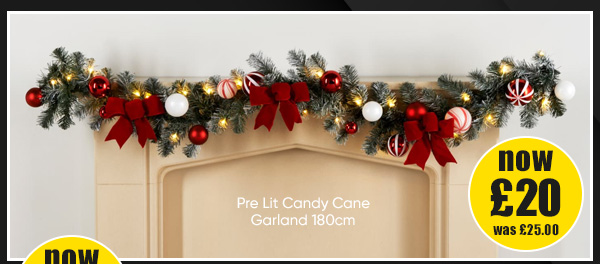 Pre Lit Candy Cane Garland 180cm