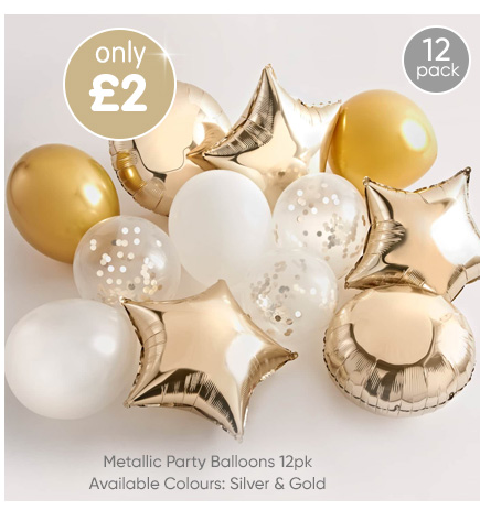 Metallic Party Balloons 12pk - Available Colours: Silver & Gold