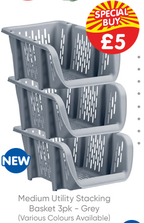 Medium Utility Stacking Basket 3pk - Grey