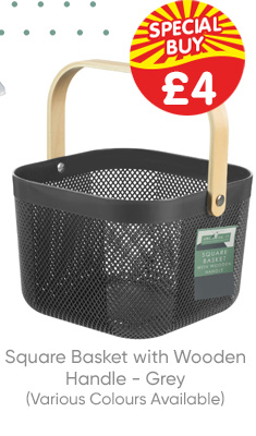 Square Basket With Wooden Handle - Grey