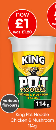 King Pot Noodle Chicken & Mushroom 114g - Various Flavours Available