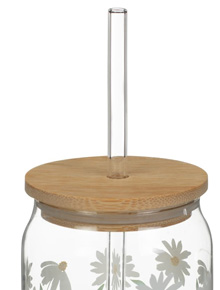 Daisy Glass Soda Cup with Bamboo Lid