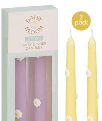 3D Daisy Dinner Candles 2pk