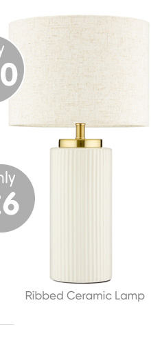 Ribbed Ceramic Table Lamp - White