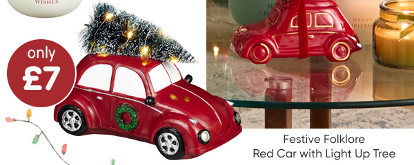 Festive Folklore Red Car with Light Up Tree