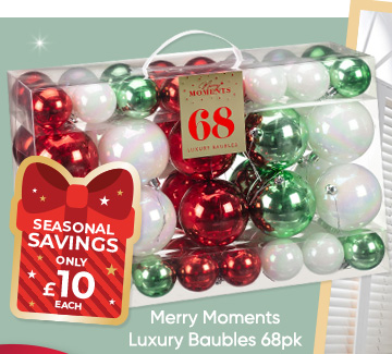 Merry Moments Luxury Baubles 68pk - Assorted
