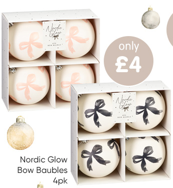 Nordic Glow Bow Baubles 4pk