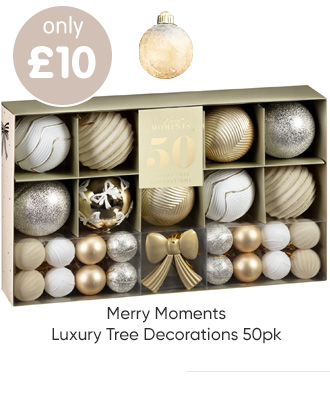 Merry Moments Luxury Tree Decorations 50pk - Champagne