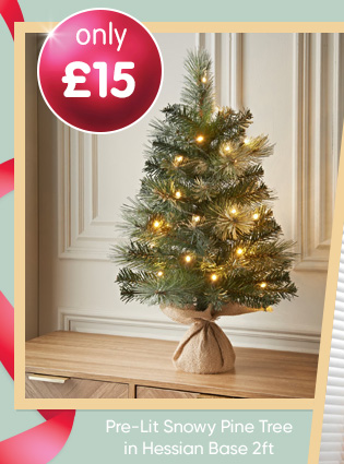 Pre-Lit Snowy Pine Tree in Hessian Base 2ft