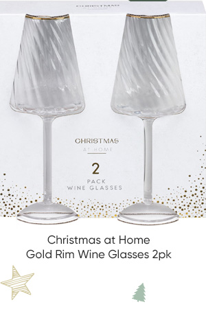 Christmas at Home Gold Rim Wine Glasses 2pk