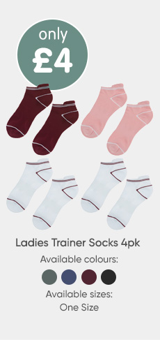 Ladies Trainer Socks 4pk - Various Colours Available