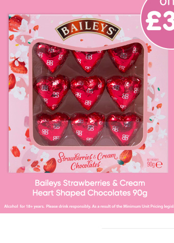 Baileys Strawberries & Cream Heart Shaped Chocolates 90g