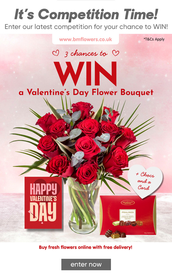 THREE Chances to WIN a Valentine's Day Flower Bouquet plus Chocs & a Card Competition