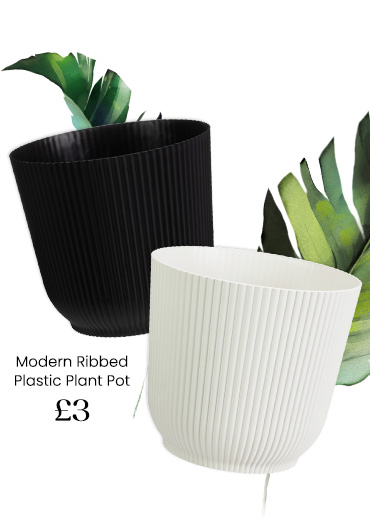 Modern Ribbed Plastic Plant Pot - Various Colours