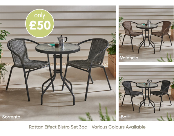 Rattan Effect Bistro Set 3pc