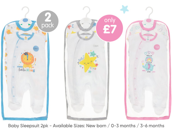 Baby Sleepsuit 2pk - Various Designs and Sizes Available