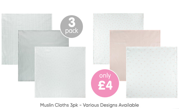 Muslin Cloths 3pk - Various Designs Available